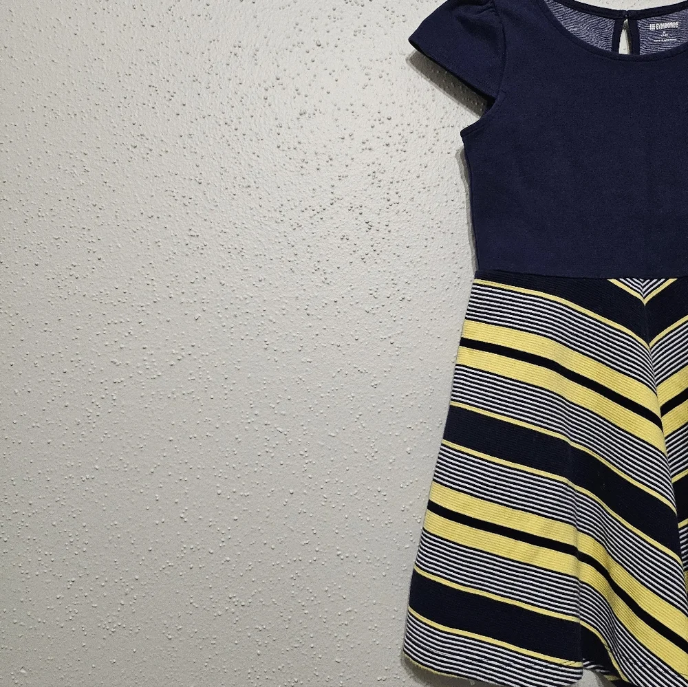 Gymboree‎ Girls Dress Size 7–8 Navy Blue Striped Skirt Fit & Flare Short Sleeve